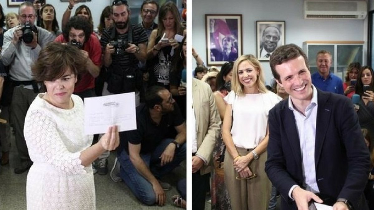 Los dos candidatos que, inicialmente, se disputarán la presidencia del PP: Santamaría y Casado.