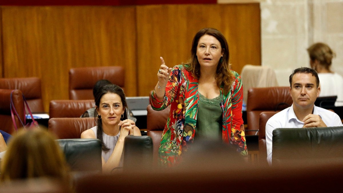 Carmen Crespo, durante su intervención este ueves en el Parlamento Andaluz.