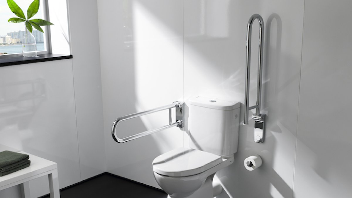 Baño adaptado con barras de Roca.