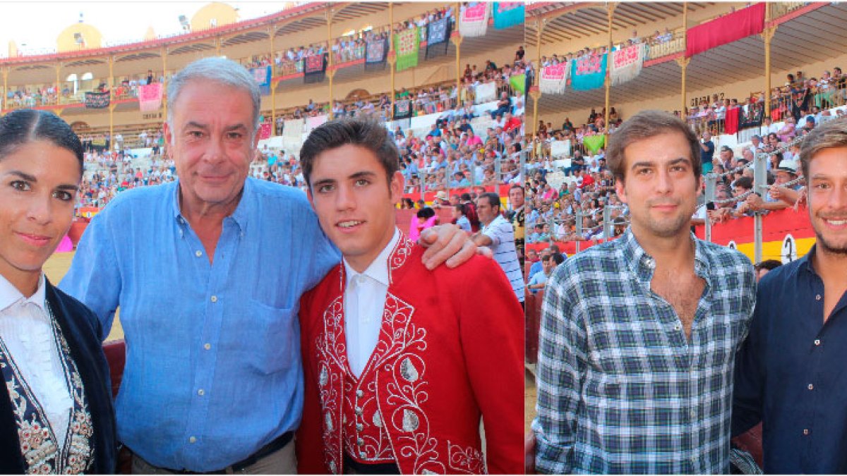 Óscar Martínez, Casa Chopera, entre los rejoneadores Lea y Hermoso de Mendoza y sus hijos, Guillermo y Borja.