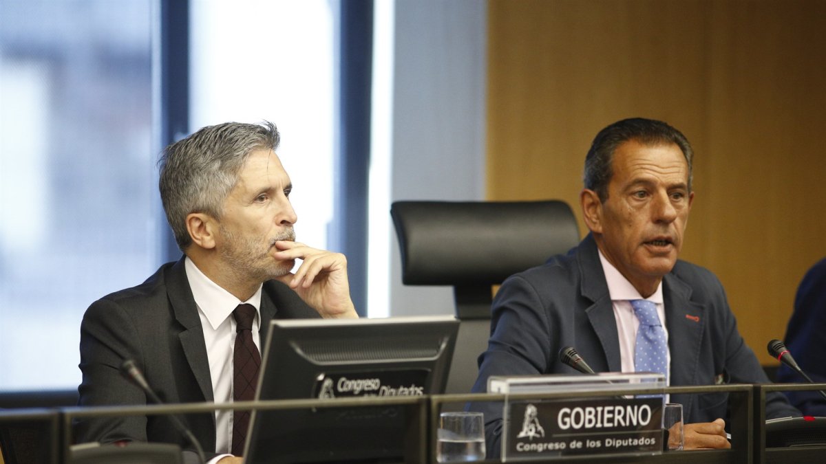 El ministro del Interior, Fernando Grande Marlaska, en la comparecencia de ayer.