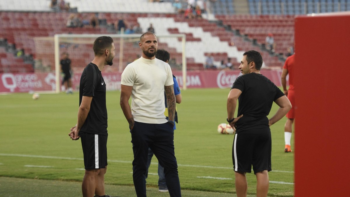 Nano en la previa del Almería-Málaga.