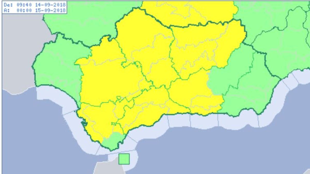 Mapa de Andalucía para este viernes según la Agencia Estatal de Meteorología.