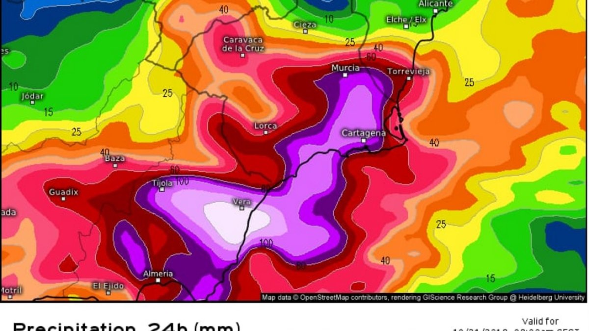 Mapa de previsiones de la agencia europea de meteorología