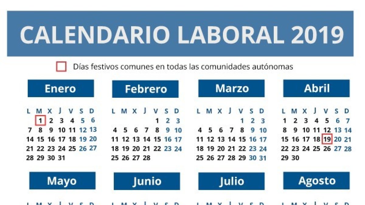Detalle del calendario laboral para 2019.