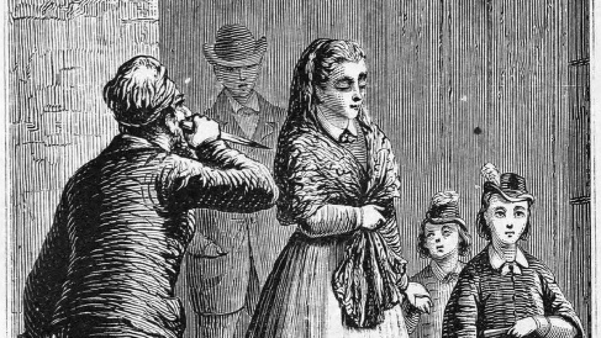 Recreada escena del Crimen de la calle de la Justa,aparecida en un periódico de la época, en 1861.