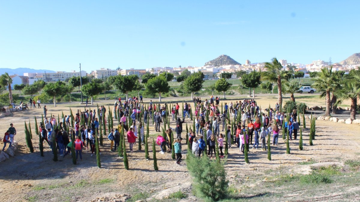 Plantación de 150 cipreses en el Parque de la Rambla por los alumnos de los colegios.