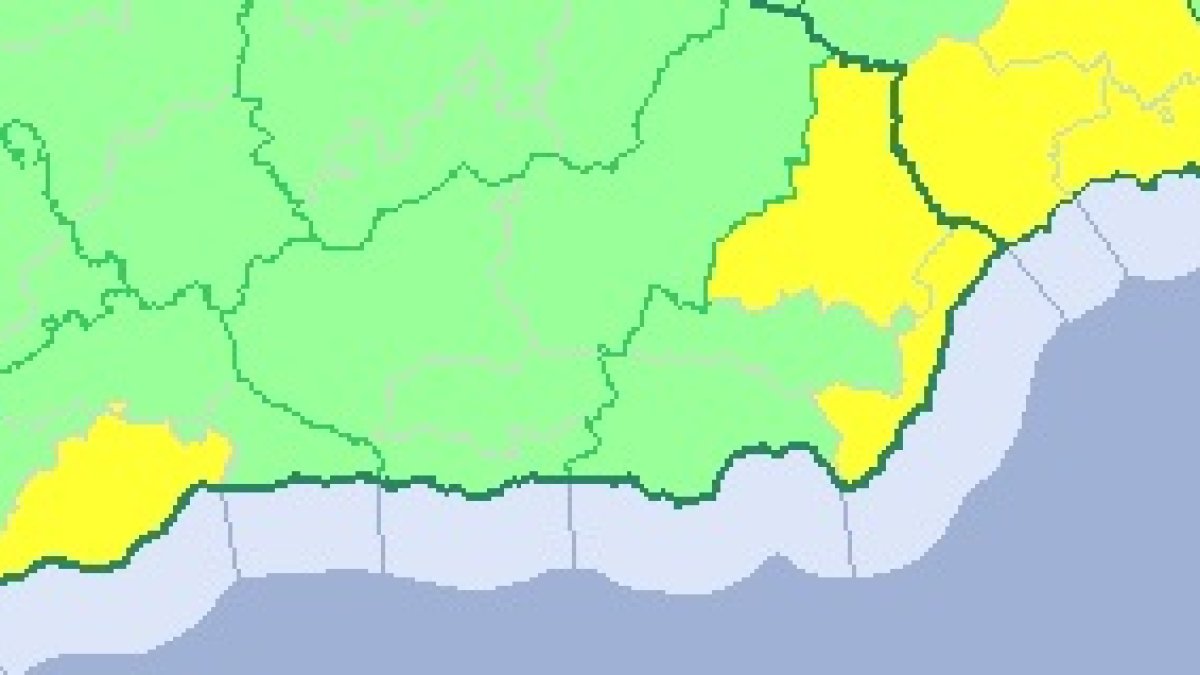 Mapa de alertas en parte de Andalucía y de la Región de Murcia.