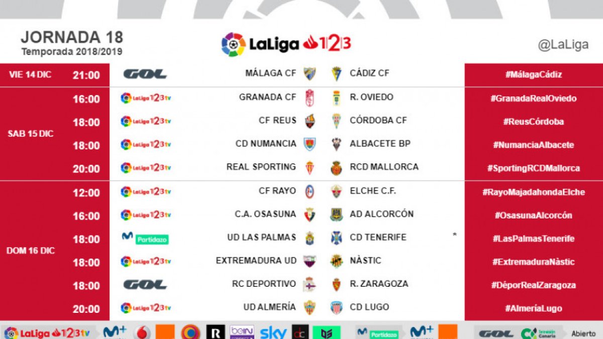 Horarios de una nueva jornada en Segunda.