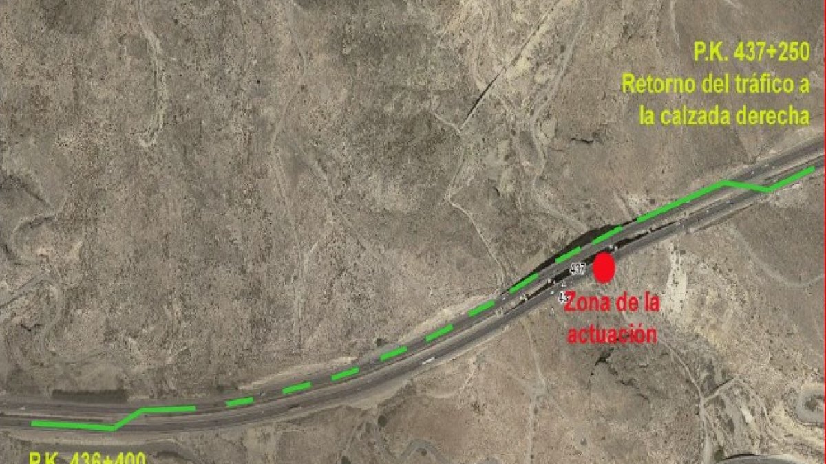 Mapa de la zona de actuación en las obras de reparación