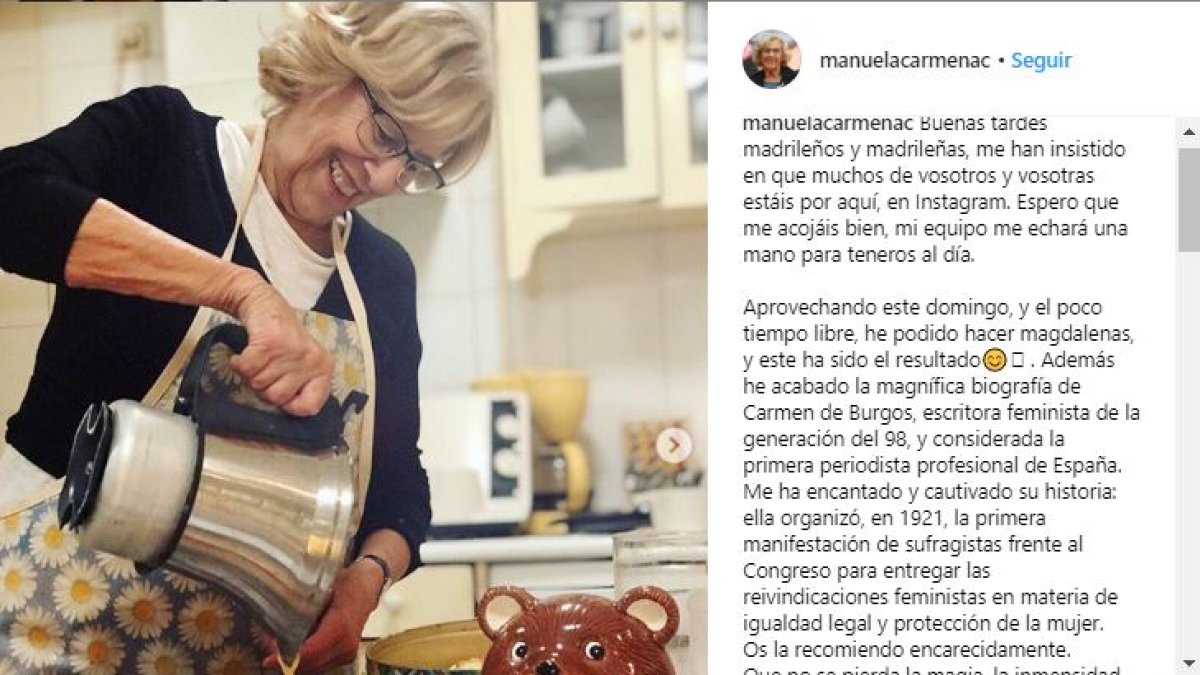 Primera publicación de Carmena en Instagram.