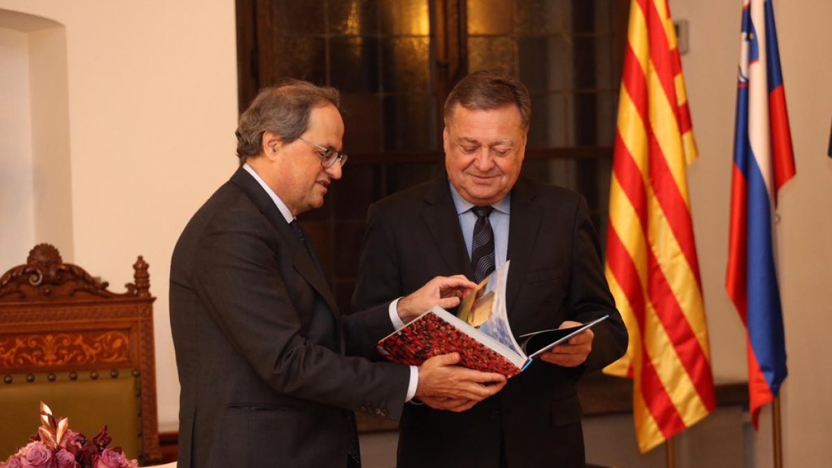 Quim Torra con el alcalde de Liubliana, durante este puente