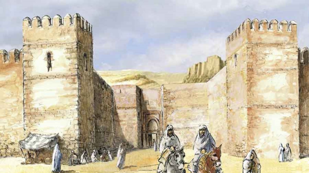 Recreación idealizada del frontal de la antigua Puerta de Pechina de Almería, obra de Juan José Tonda.