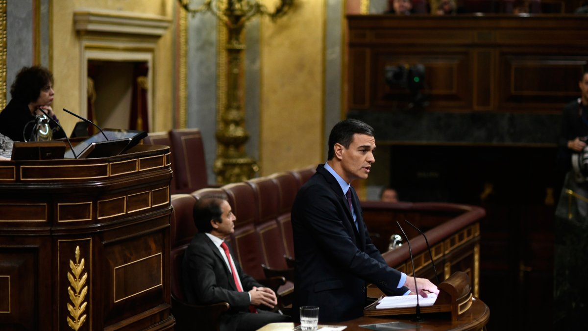 Pedro Sánchez, durante su primera intervención en el Congreso para hablar sobre Cataluña.