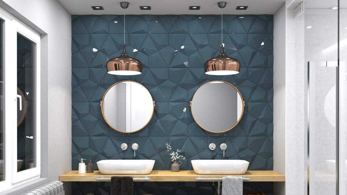 Baño decorado con piezas de Okiun.