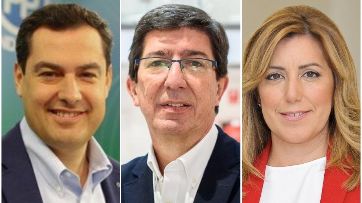 Juanma Moreno, Juan Marín y Susana Díaz.