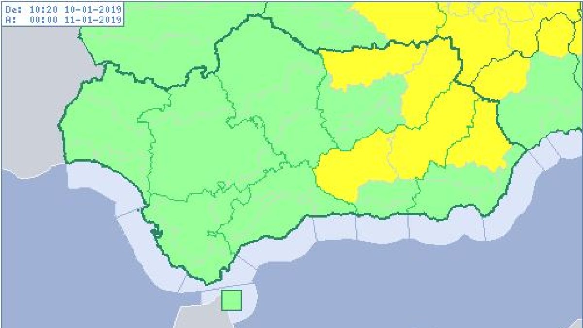Almería, Granada y Jaén estarán este jueves en alerta amarilla.
