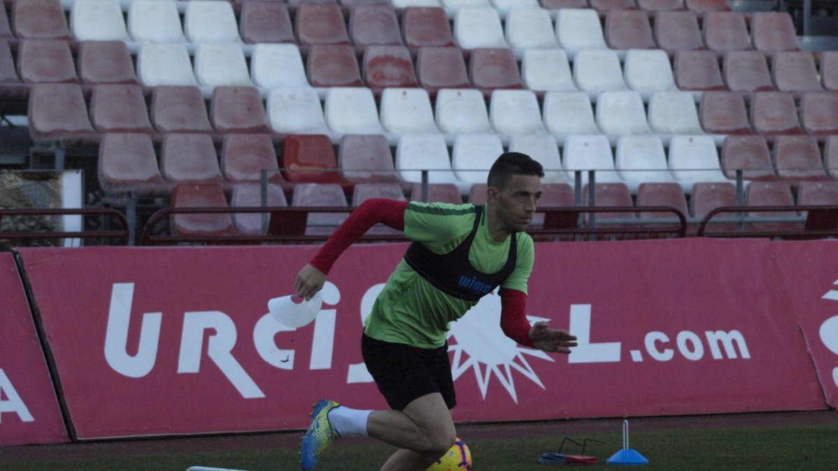 David Rocha en el entrenamiento de este viernes.