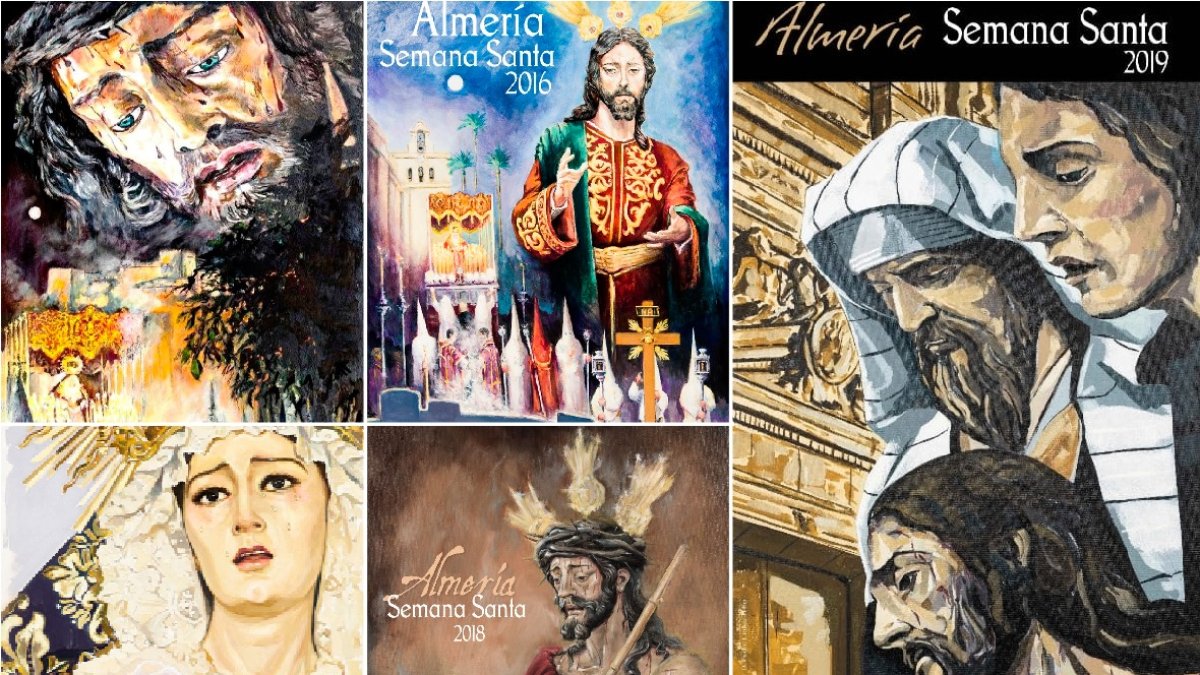 Las obras pictóricas que han protagonizado el cartel de la Semana Santa de Almería desde 2014.