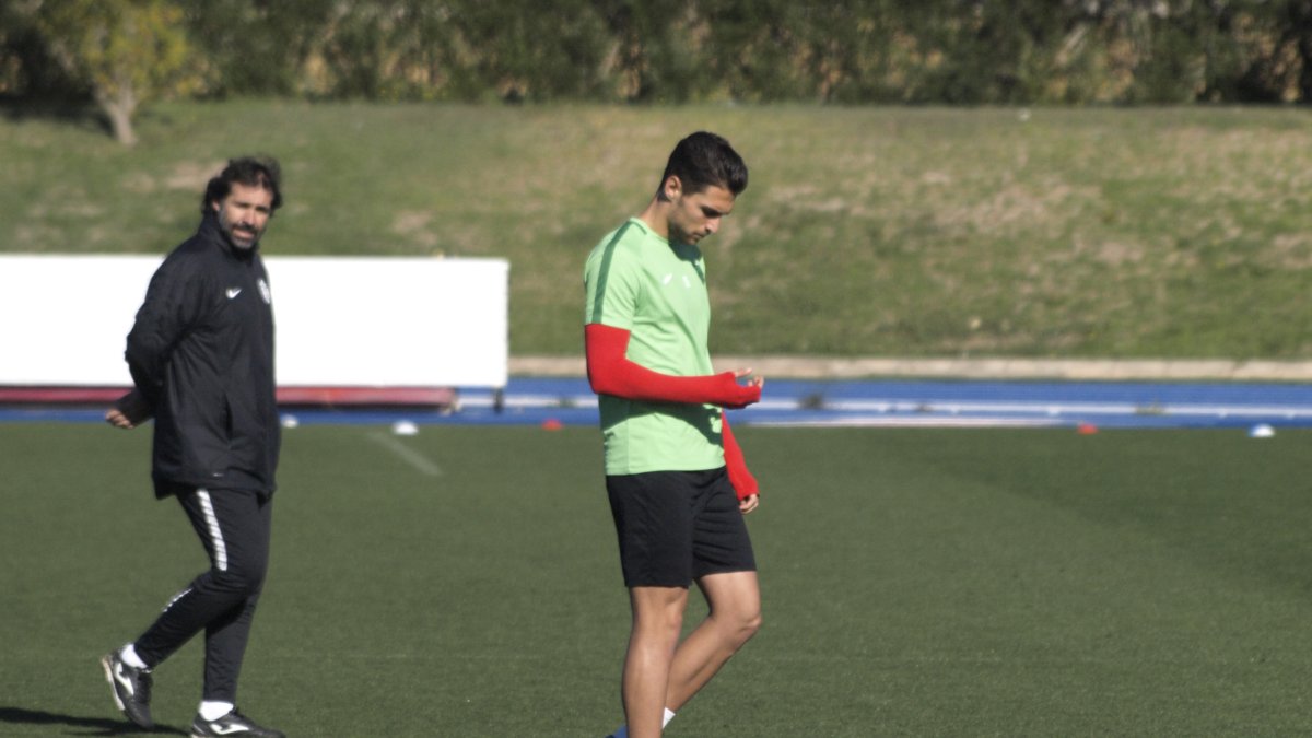 Juan Ibiza en el entrenamiento de este miércoles.