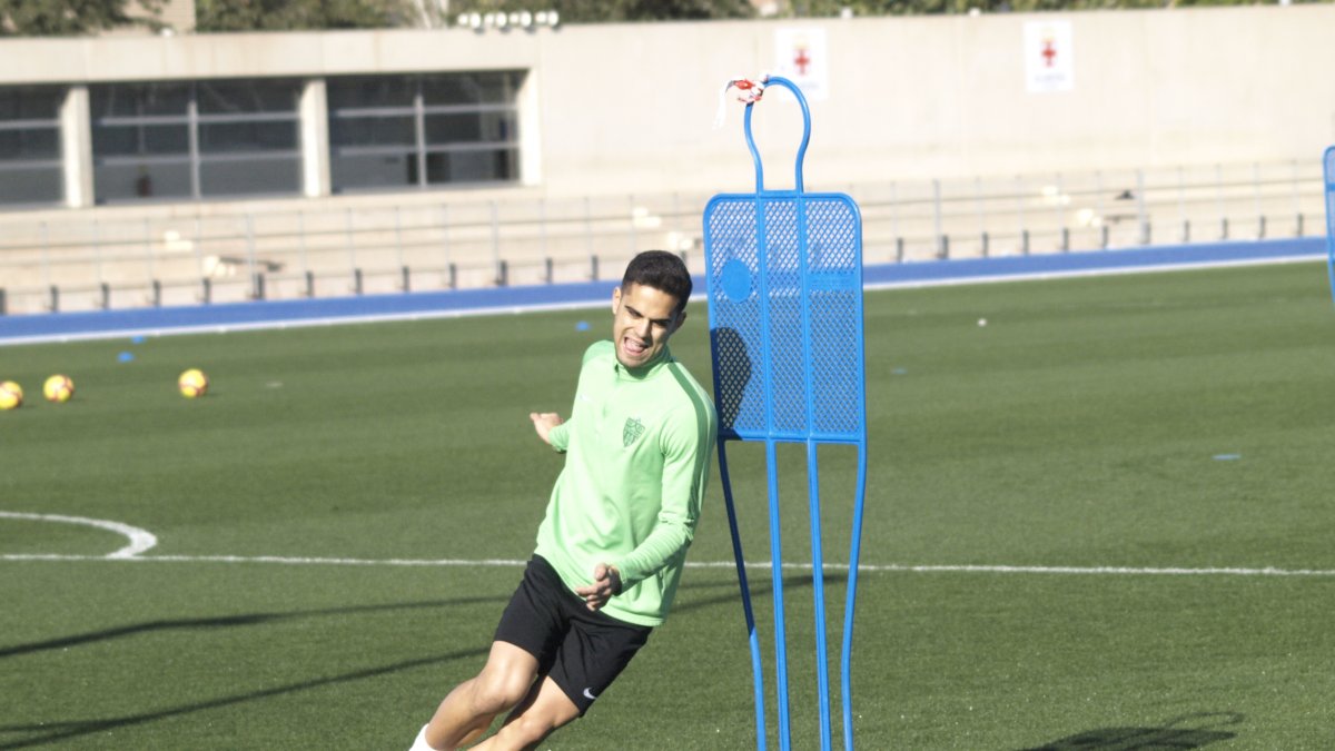 Fran Rodríguez en el entrenamiento de este miércoles.