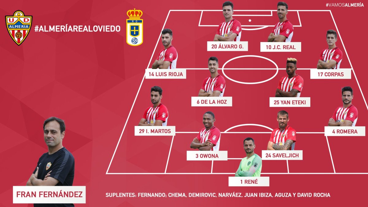 Alineación de la UD Almería frente al Real Oviedo.