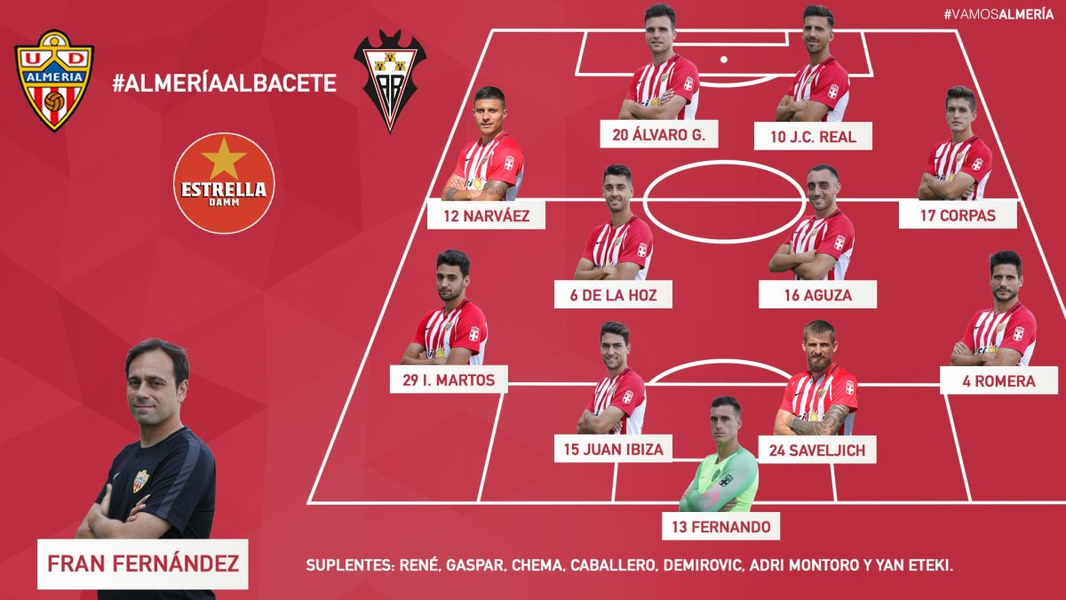 Alineación de la UD Almería frente al Albacete BP.