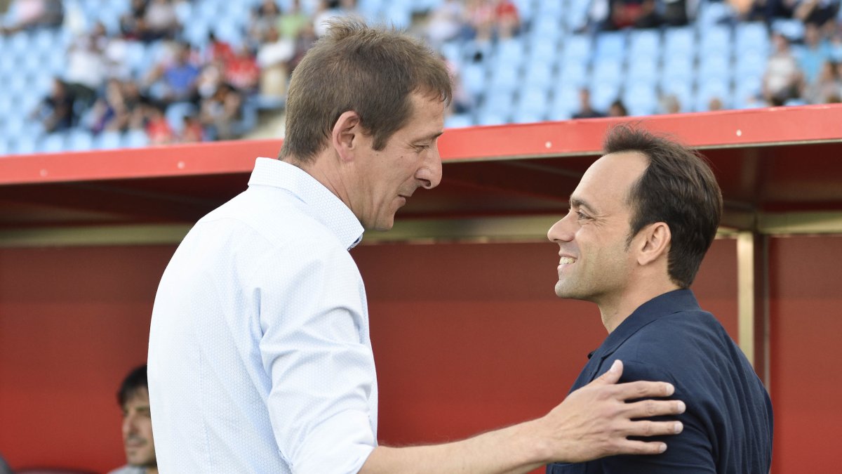 Luis Miguel Ramis y Fran Fernández en el Almería-Albacete.