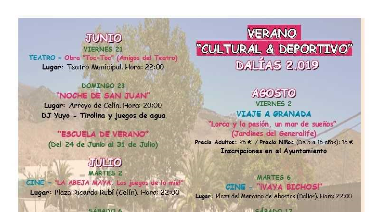 Cartel de las actividades.