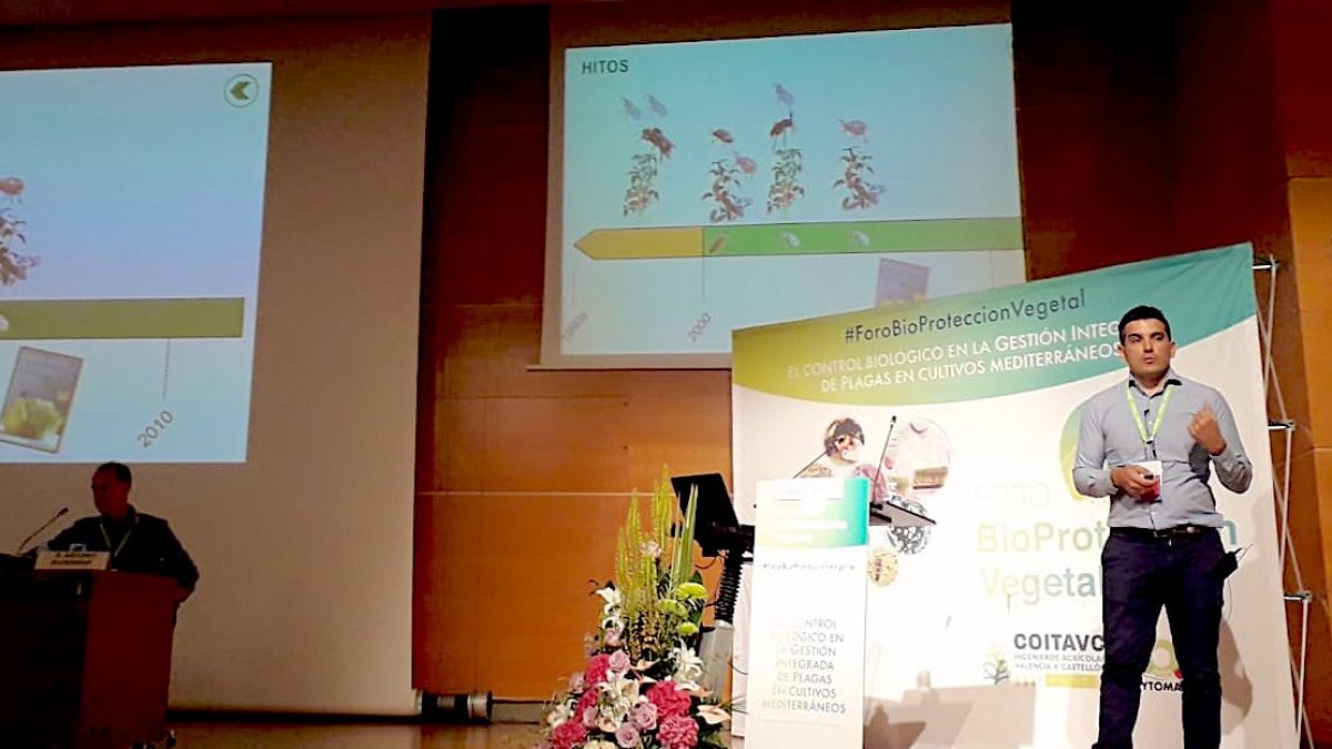 El director de I+D de Koppert España, Javier Calvo, en el I Foro de Bioprotección Vegetal celebrado en Valencia.