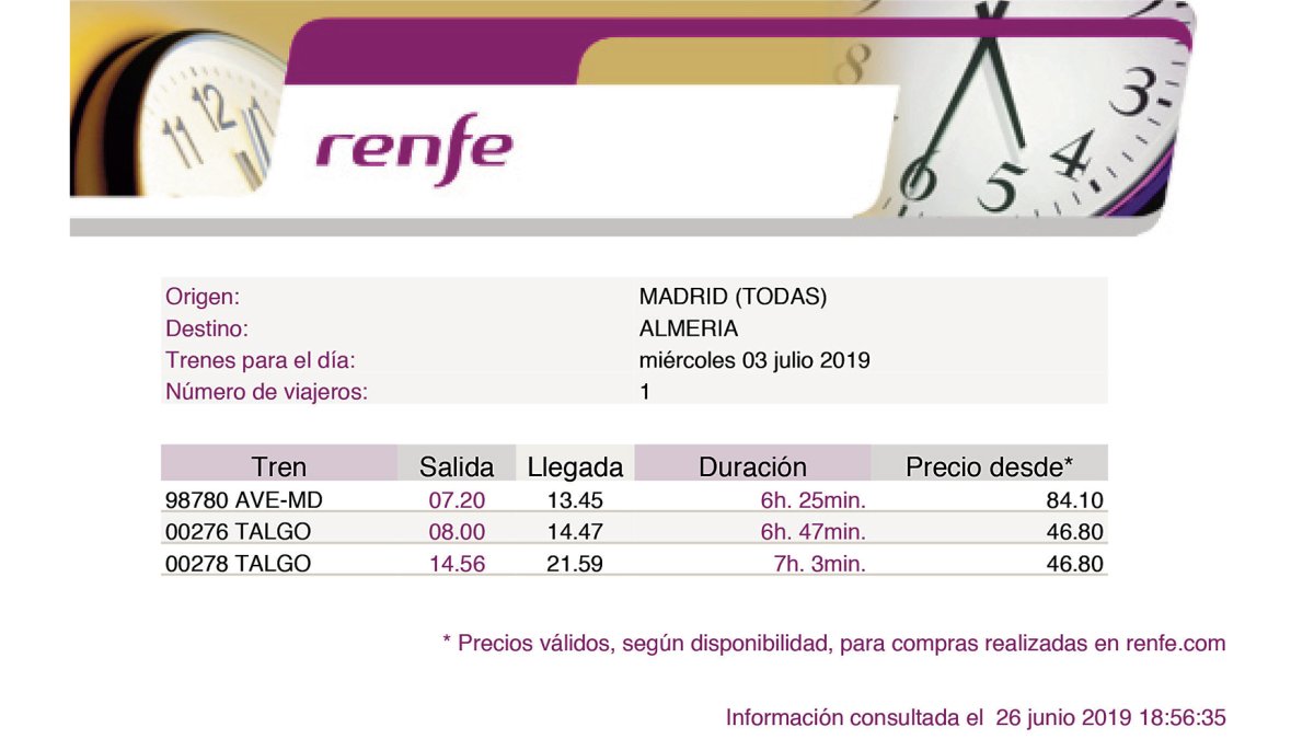 Ejemplo de viajes posibles para el 3 de julio.