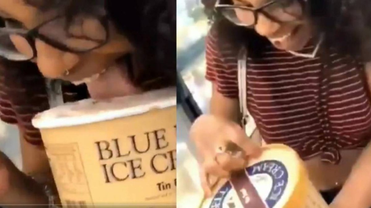 Tras lamer el helado, la joven devolvió este al estante.