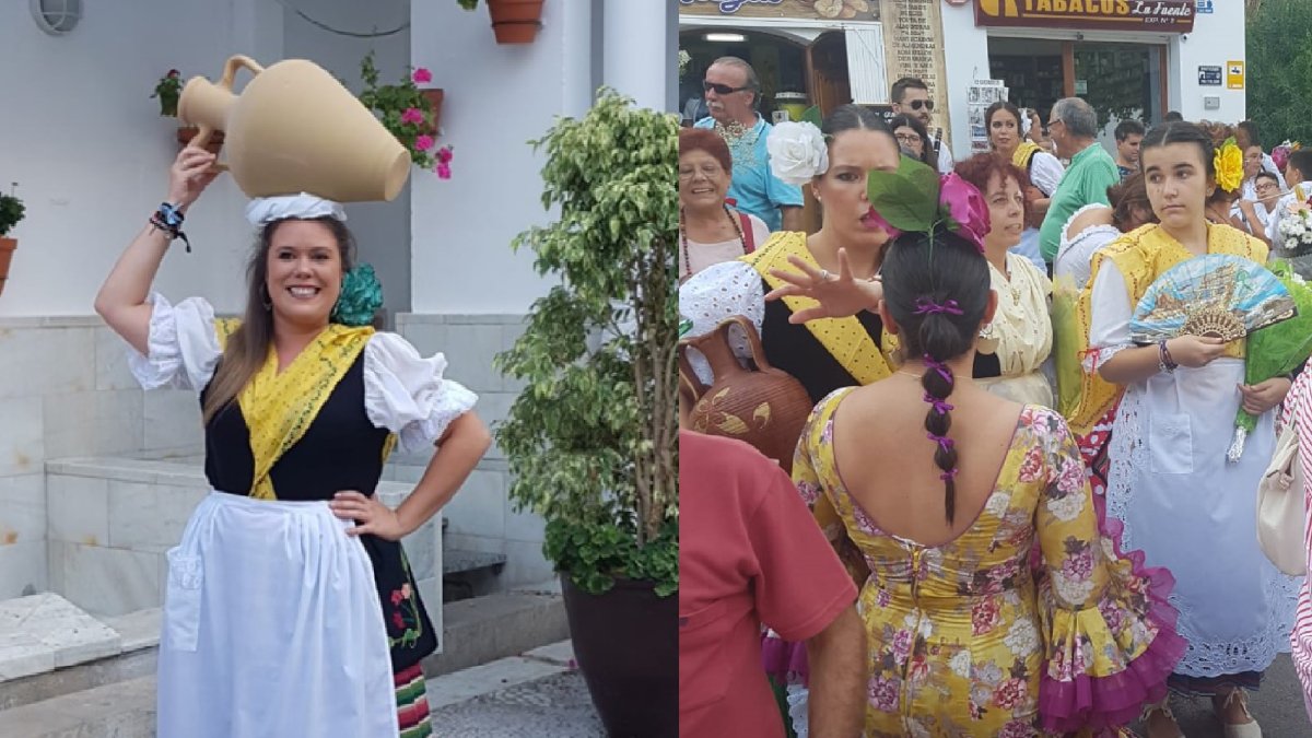 Mojaqueras con el traje típico y vestidas de flamenco. Foto: Mojácar Informa/ Rocío