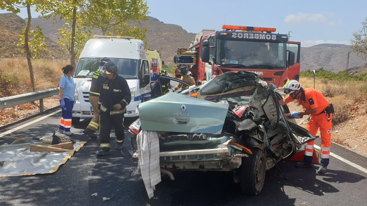 Así ha quedado el vehículo tras salirse de la calzada en Berja