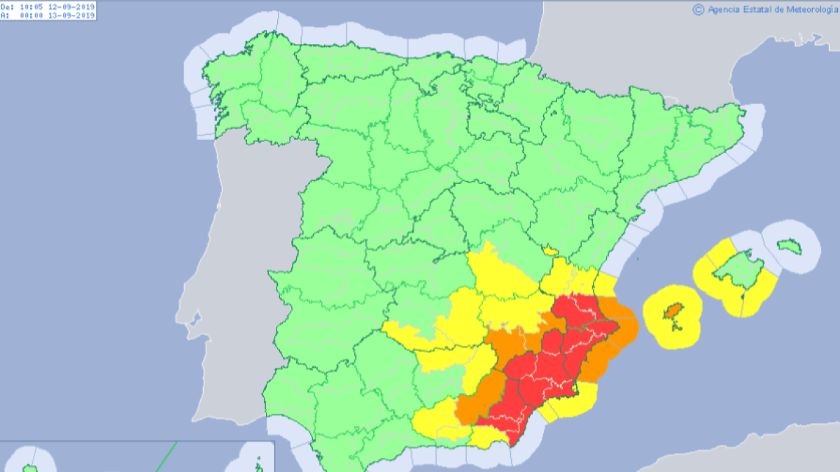 Mapa publicado por la Aemet en su página web con las alertas por riesgo de tormentas.