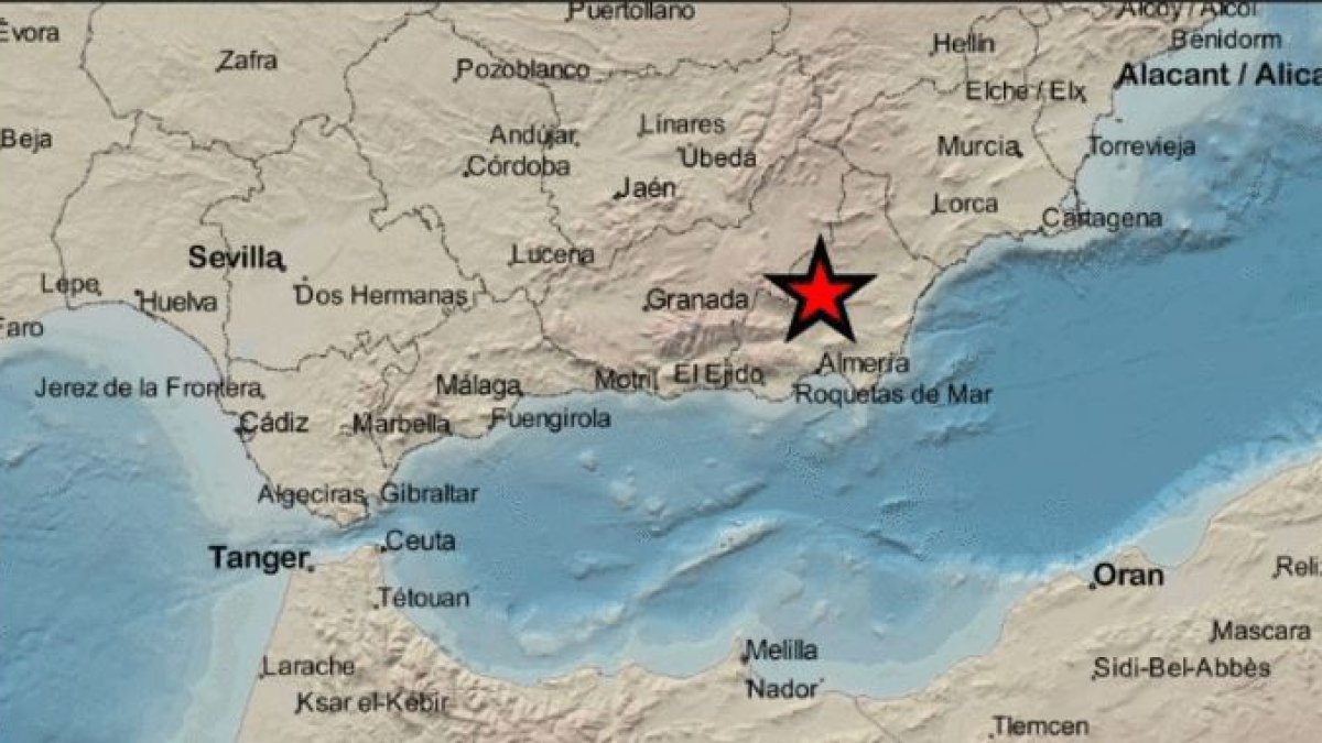 Epicentro del primer terremoto registrado en Bacares.