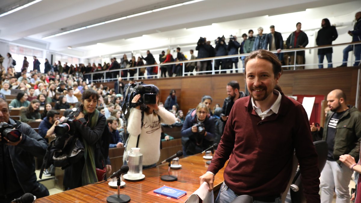 el líder de Podemos, Pablo Iglesias, en la Complutense