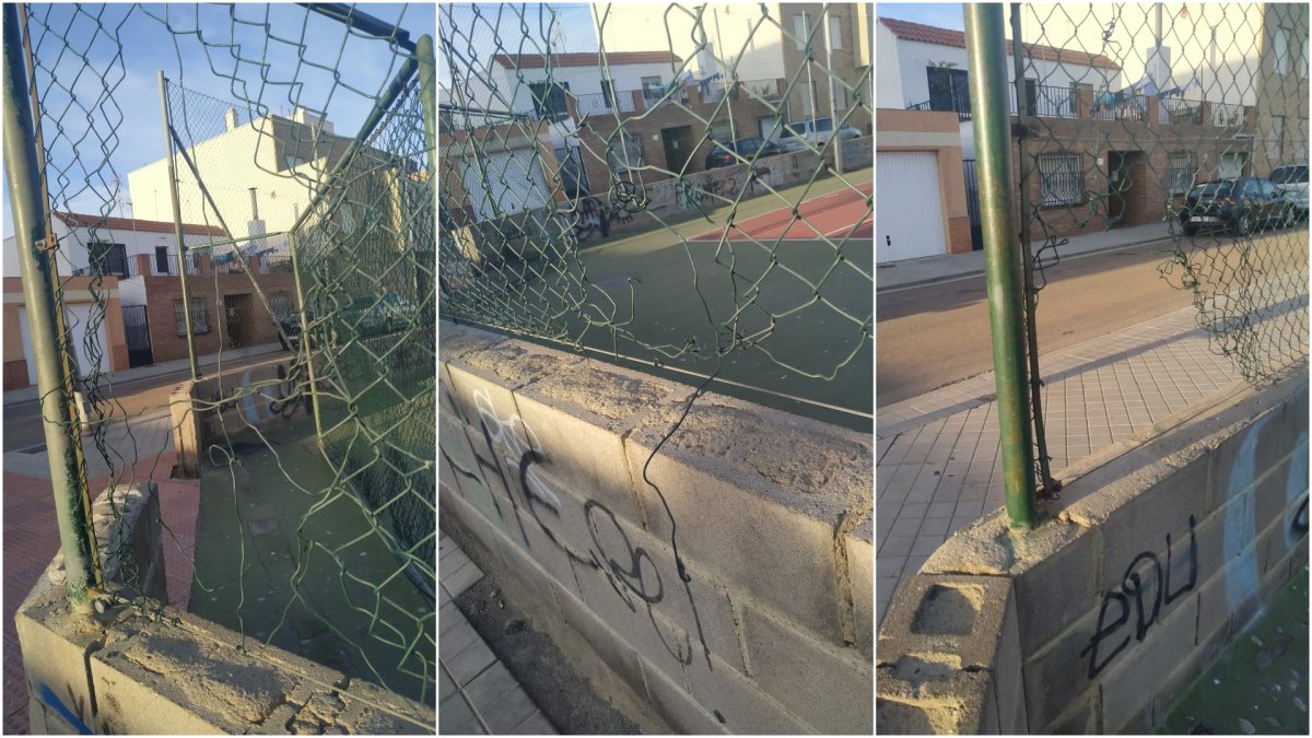 Tres imágenes que muestran el estado de las redes de las pistas de Loma Cabrera.