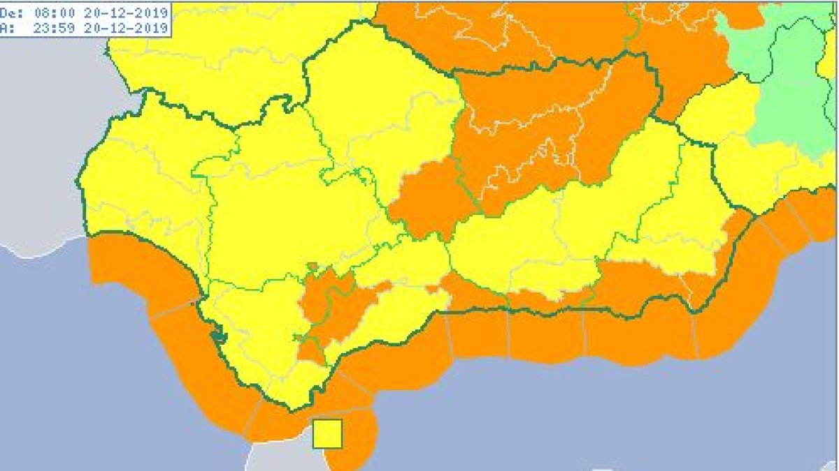 Mapa de Andalucía de este viernes, 20 de diciembre.