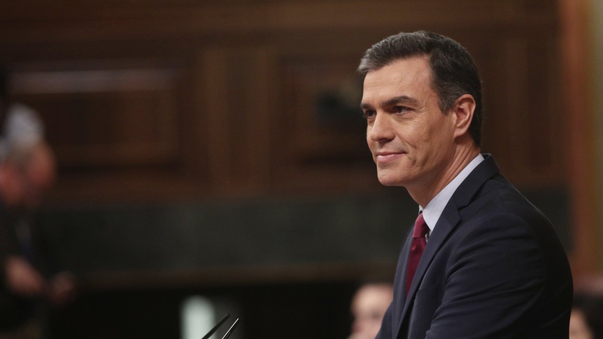 El presidente del Gobierno en funciones, Pedro Sánchez, durante su intervención inicial, en la segunda sesión de votación.