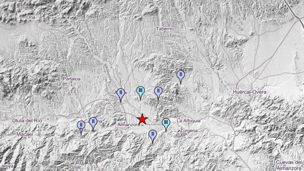 El epicentro del terremoto y otras zonas en las que se ha sentido, en la web del IGN.
