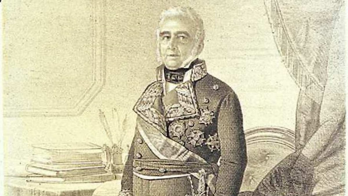 Francisco Figueras, con su uniforme del Estado Mayor, en un grabado de Chamorro.