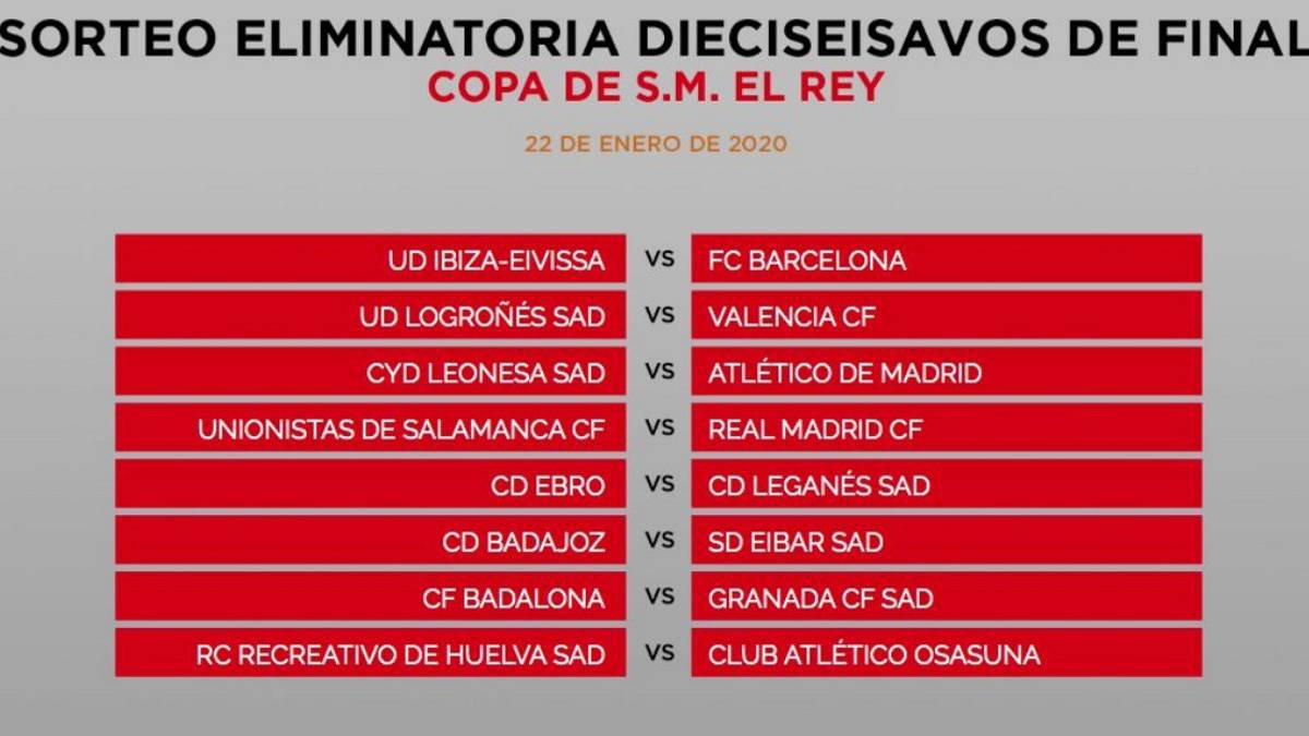 Los emparejamientos de la Copa del Rey.