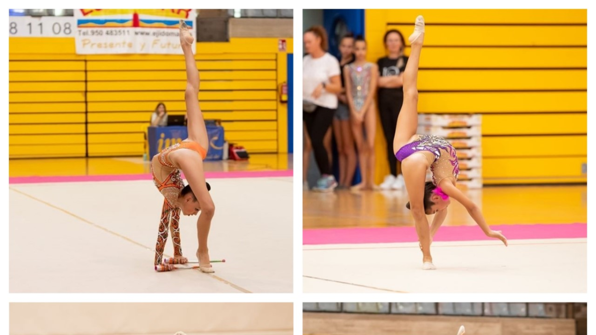 Las cuatro gimnastas ejidenses en acción.