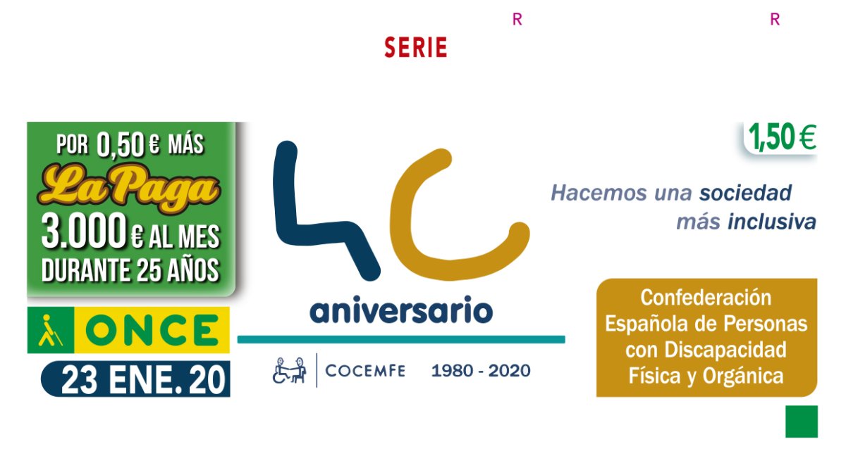 El sorteo del jueves estuvo dedicado a los 40 años de COCEMFE.