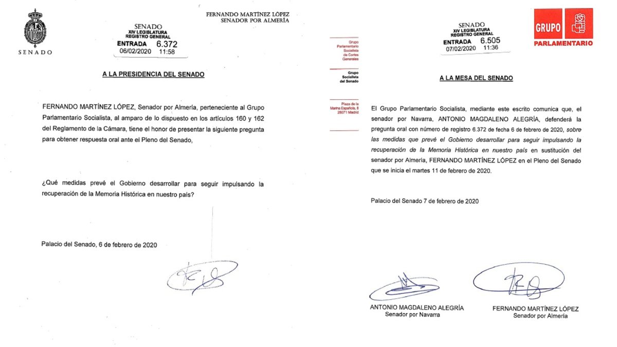 Los dos escritos presentados en el Senado.