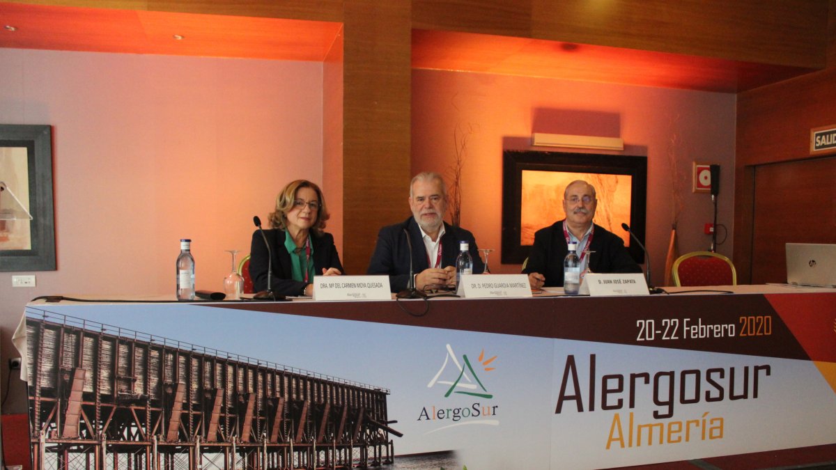 Carmen moya, Pedro García y Juan José Zapata, en el congreso de Alergosur en Almería