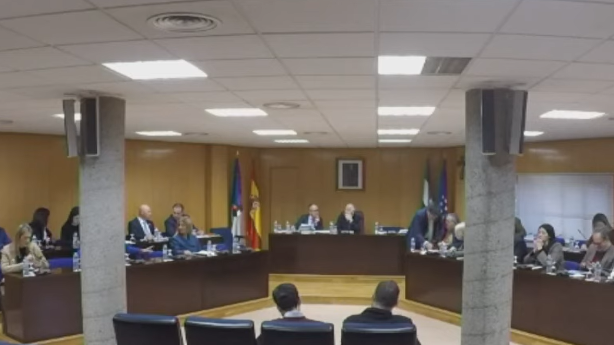 El único concejal de Vox, a la izquierda, en una esquina de la bancada del Pleno de Roquetas..