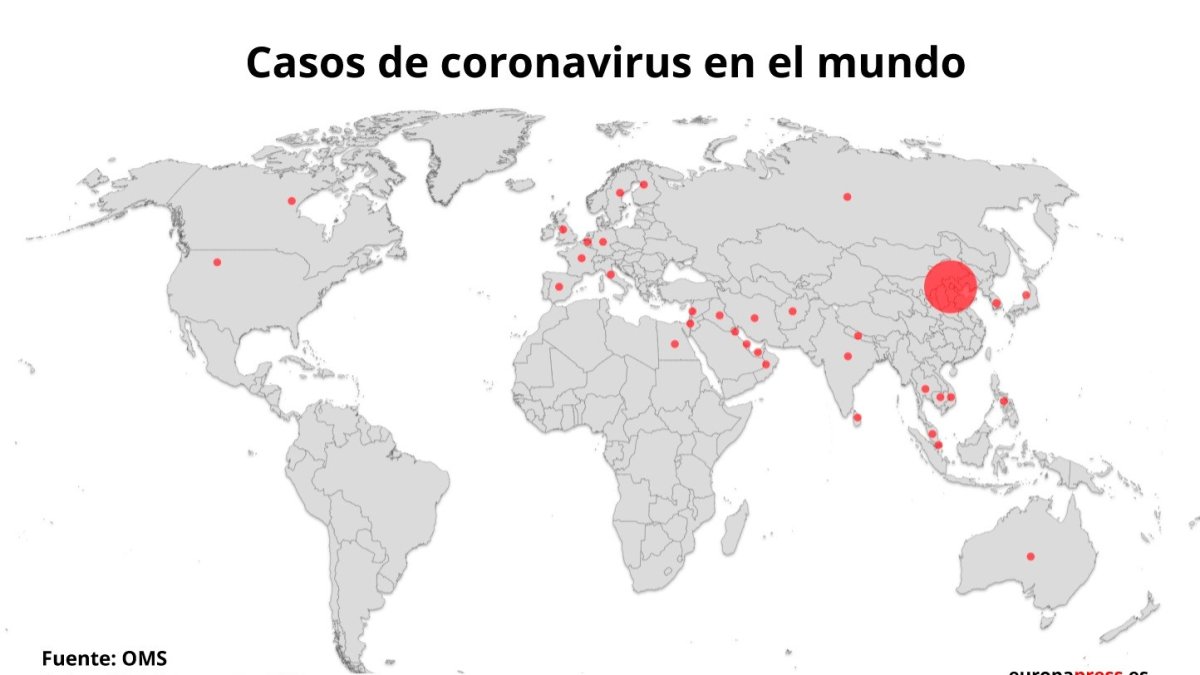 Casos de coronavirus en todo el mundo, actualizado a 25 de febrero