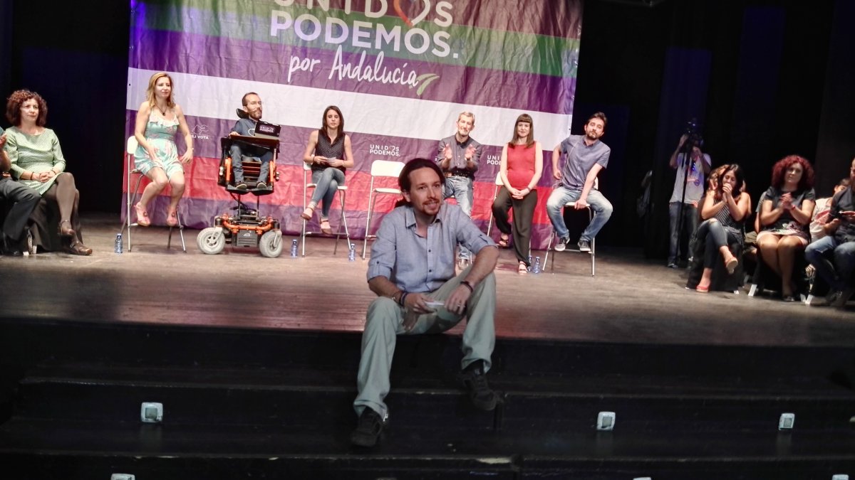 Pablo Iglesias, en un mitin en 2016 en el Teatro Cervantes.